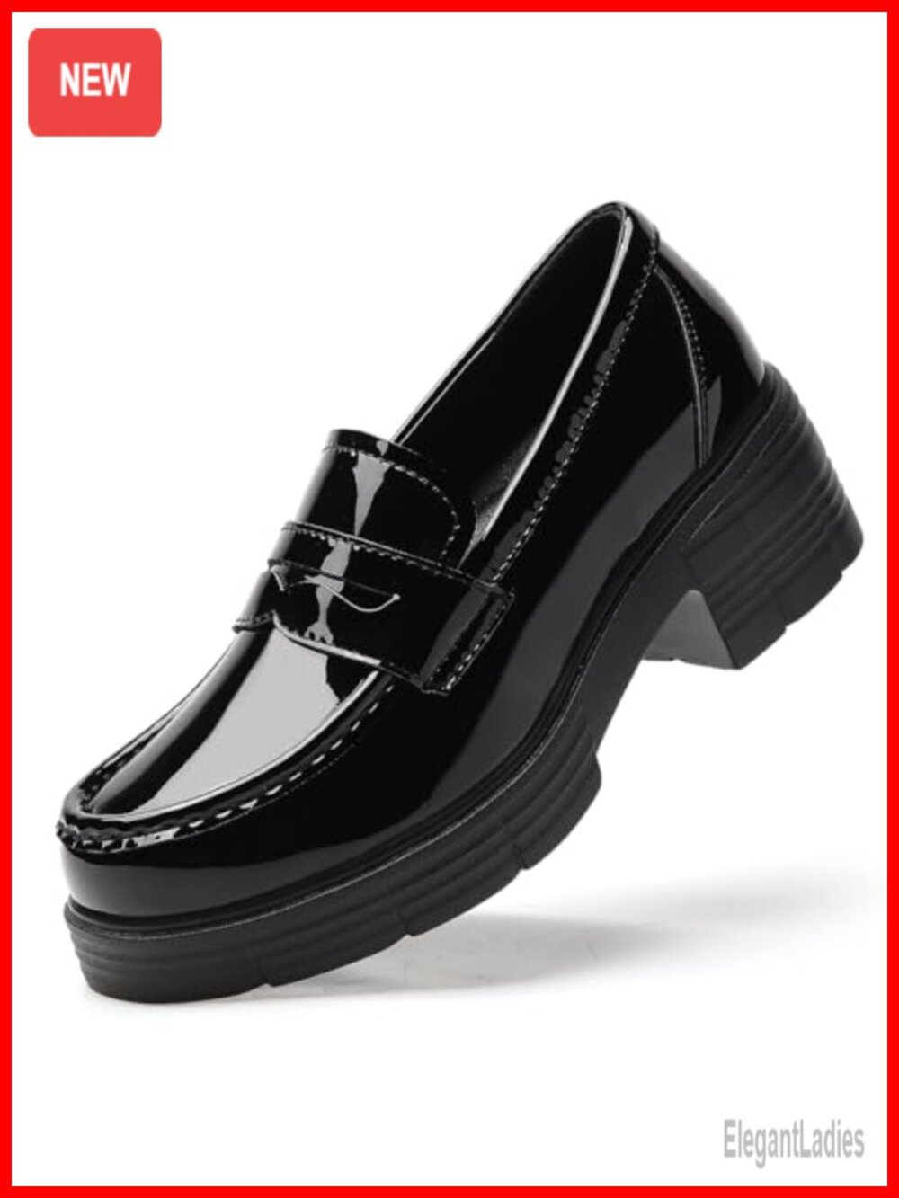 Women's Platform Chunky Loafers Slip-On Faux Leather Business Casual Shoes